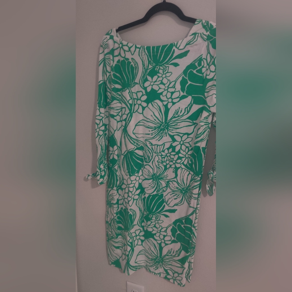 Lilly Pulitzer Spearmint Oversized Green Floral Dress Sz L Kiss My Tulips - Picture 2 of 6